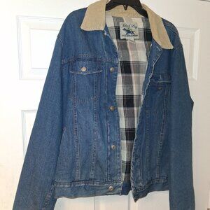 Black Dog Bay Bay Denim Trucker Jacket Mens XL Corduroy Collar Plaid Lining